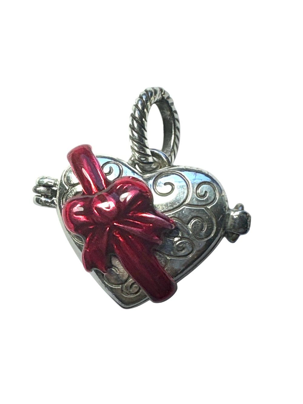 Brighton Heart Locket Pendant with Red Bow Charm and Love Inscription